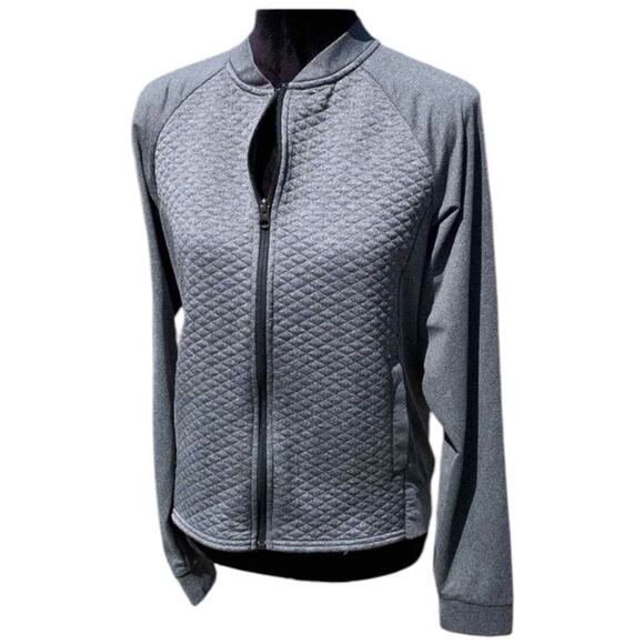 Women's Columbia Quilted No Collar Stretchy Zip-Up Jacket Size Large in Gray - Picture 1 of 9